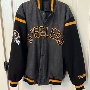 Vintage NFL Steelers Wool Varsity Jacket Reversible To Satin Bomber Size Large